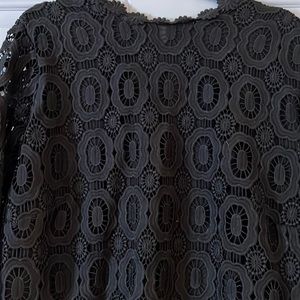 Plus Size Eloqui Black Romper with Lace Detail Bodice.  Long sleeve.